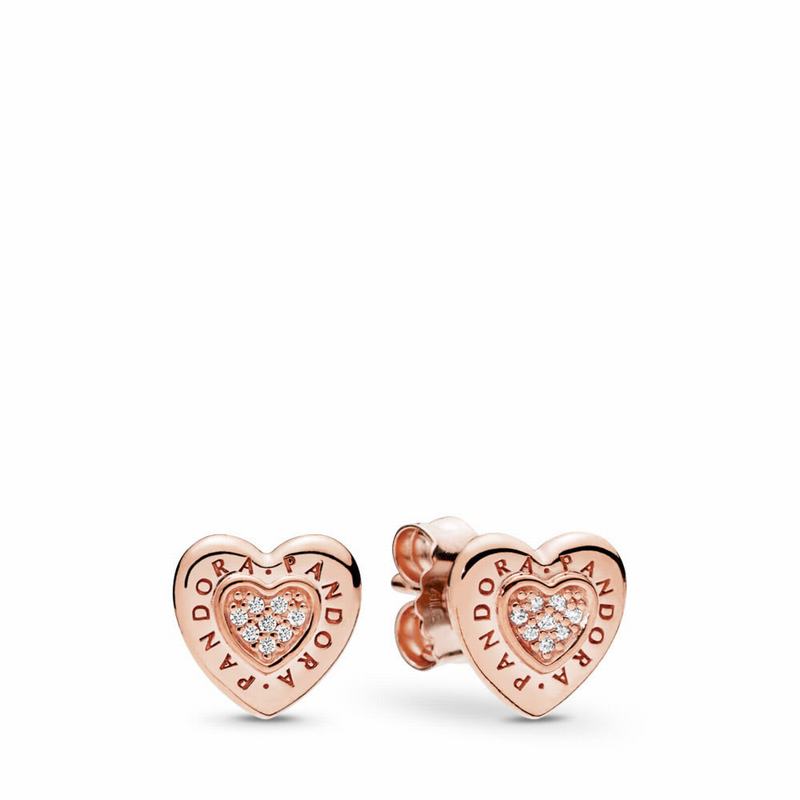 Pandora Rose™ Signature Heart Stud Earrings Egypt TU3982617